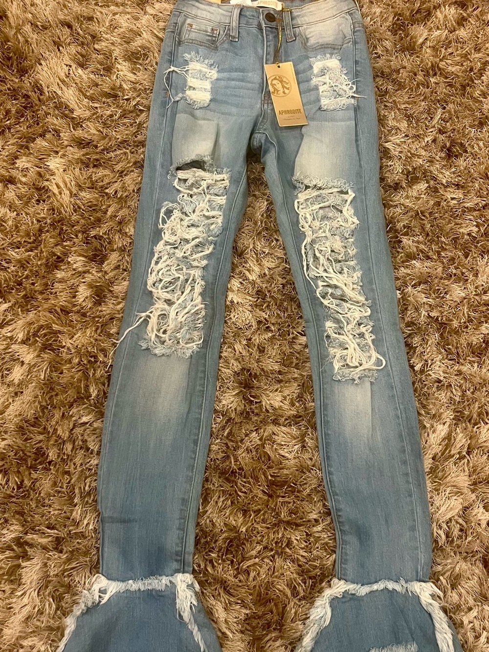 Aphrodite Light Blue Distressed Skinny Jeans with Frayed Cuffs